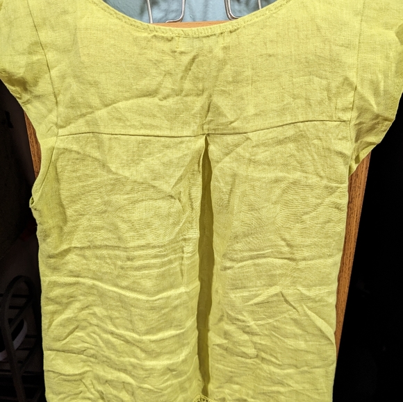 Terzo Millennio 100% Linen Flutter Cap Sleeve Tunic Top Size Medium Chartreuse - Picture 4 of 13